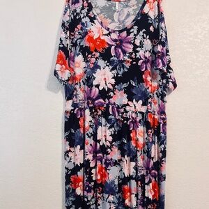 Floral Navy Maxi Dress with Red & Purple Blooms